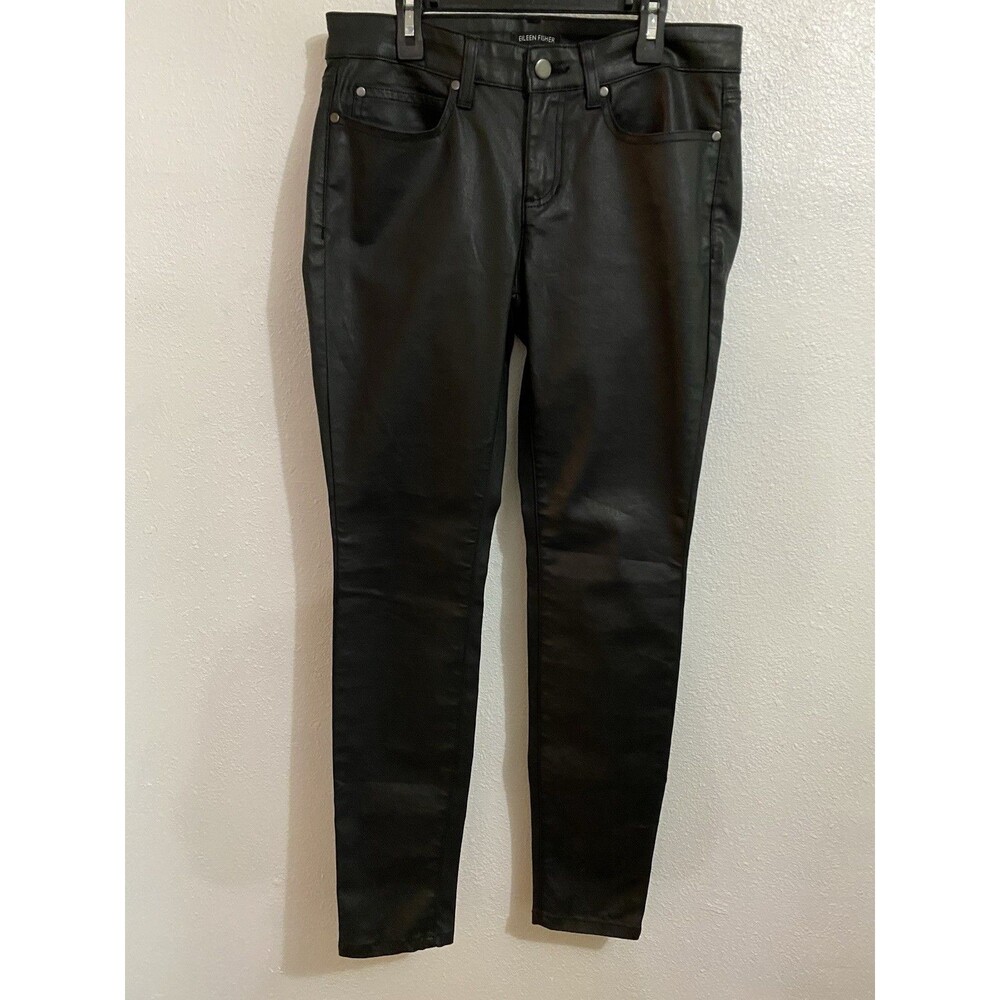Eileen Fisher Black Organic Cotton Blend Leather Look Pants Size 6 M30